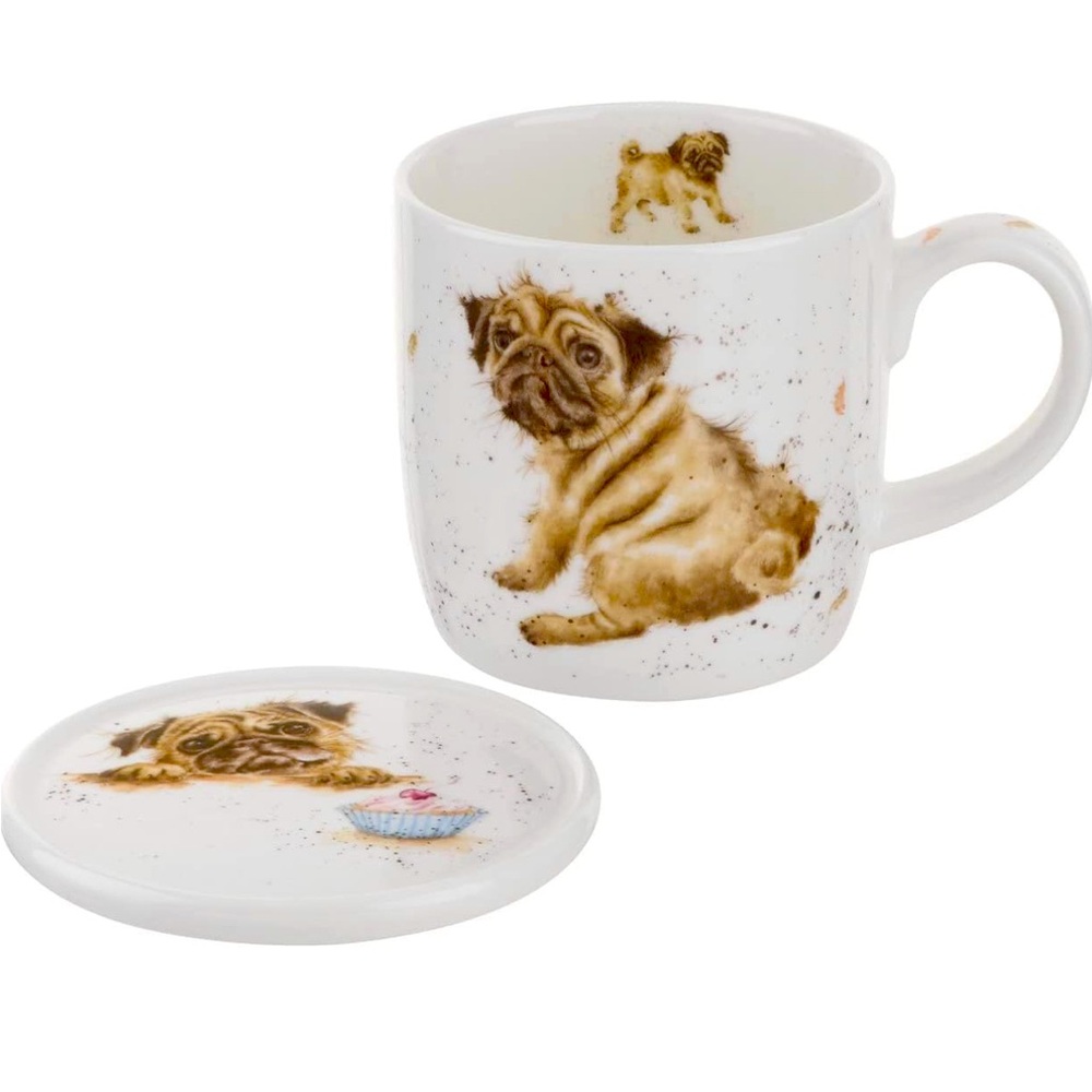 Royal Worcester Wrendale Designs Pug Love Mug & Coaster Set NWOT